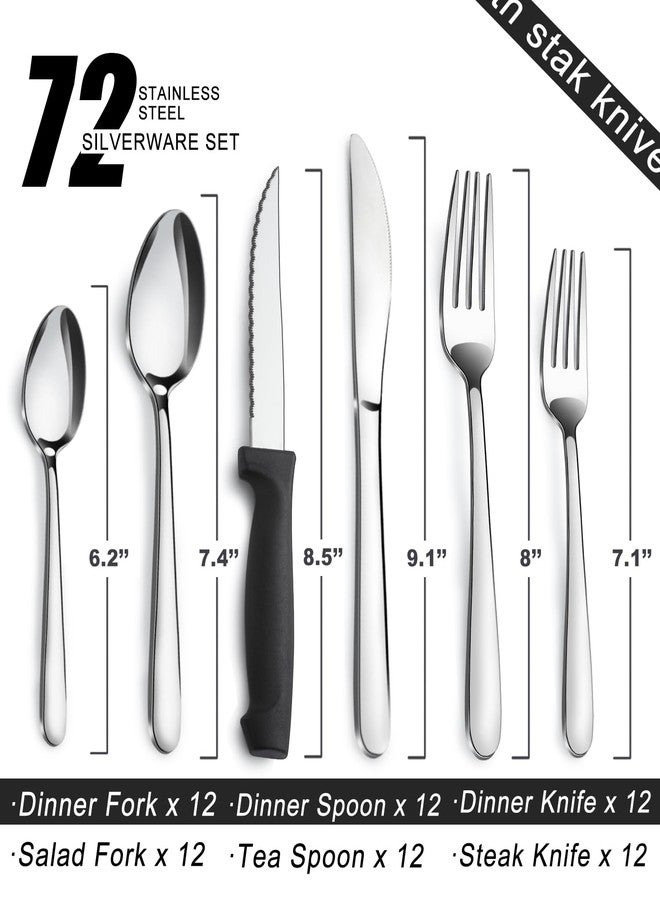 Pleafind 72-Piece Cutlery for 12, Stainless Steel Cutlery, Includes Fork Set, Spoons and Knives, Dishwasher Safe Utensils Set for Home Restaurant - Image 2